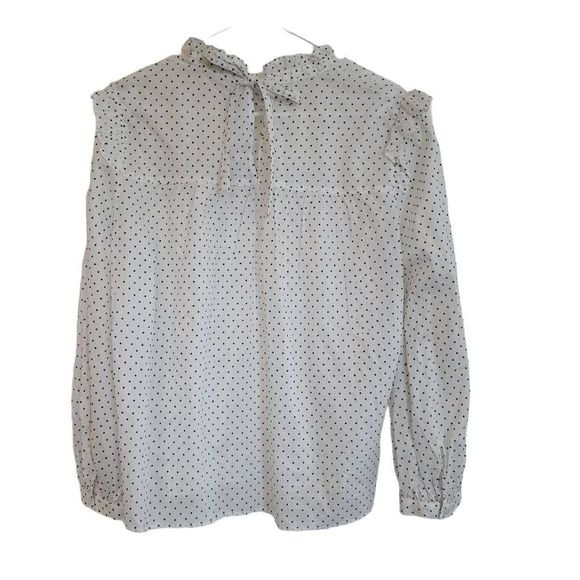 Madewell Women's White & Mini Black Polka-dot Cotton Ruffle & Long Sleeve Top - Picture 7 of 11